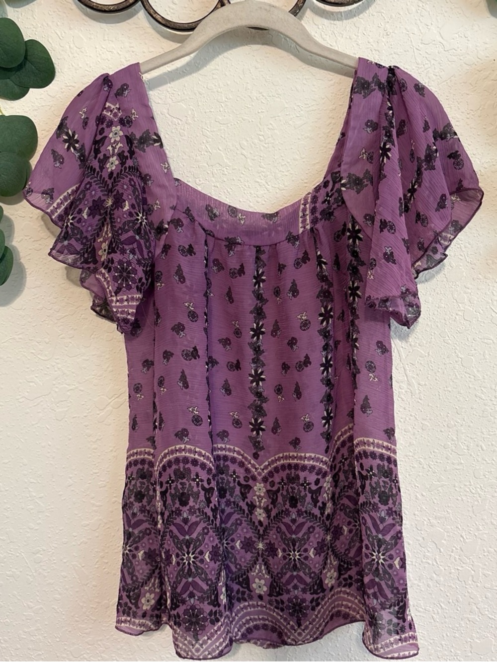 Y2K Wet Seal Purple Boho Sheer Floral Flowy Top✨